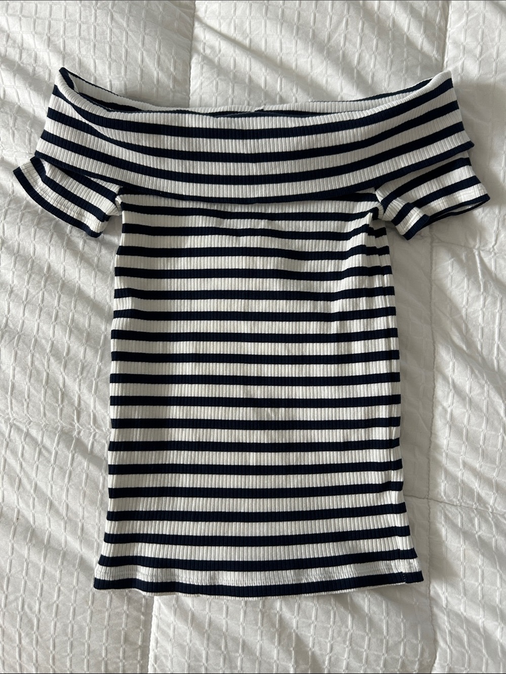 LOFT Navy and White Striped Off-Shoulder Top size small